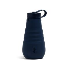 thermos bottle is blue and has a black cap on it's side