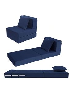 a set of blue couches and pillows on a white background