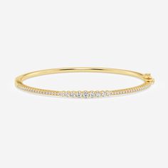 1 ctw Round Lab Grown Diamond Graduated Bangle Bracelet - 7 Inches 14K Yellow Gold, FG, VS2 Classic Gold Bangle With Prong Setting, Bangle Bracelet, Lab Grown, Lab Grown Diamonds, Bangle Bracelets, Beading, Gold Bracelet, Lab, Bangles