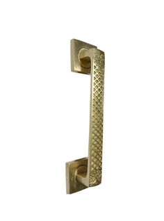 an image of a door handle on a white background with the letter i in gold