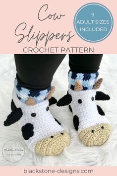 Crochet Cow Slippers from the Cow Slippers Crochet Pattern, Crochet cow slippers for women, crochet cow slippers for men