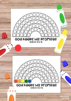 two coloring pages with the words god keeps his promises and an image of crayons