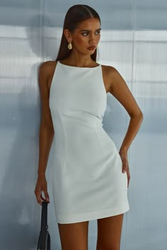 Dalina Mini Dress - White - SHOPJAUS - JAUS College Grad Dresses, Graduation Dress University, Graduation Fits, Wimbledon 2024, Graduation Board, Graduation Dress College, White Dresses Graduation, Linen Fashion