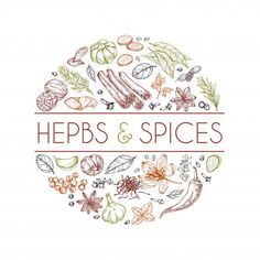 the logo for herbs and spices, with an image of various vegetables in a circle