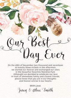 the best day ever card is shown with pink roses and greenery in watercolor