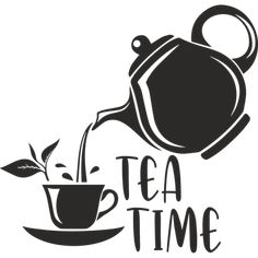 the tea time logo is shown with a cup and saucer on top of it