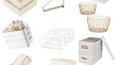 several different types of storage boxes with handles and dividers, including one for baskets