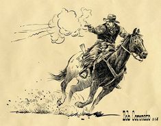 Western Ink Drawing, Old Cowboy Drawing, Wild West Sketch, Old Western Drawings, Cowboy On Horse Drawing, Western Art Wild West, Wild West Drawing, Cowboy Art Drawing, Wild West Tattoo