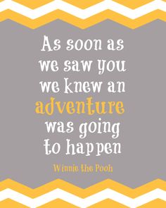 a quote that says as soon as we saw you, we knew an adventure was going to happen