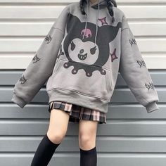 Kuromi Clothes, Sanrio Outfits, Aesthetic Hoodies, Harajuku Hoodie, Y2k Aesthetic Fashion, Cool Aesthetic, Velvet Sweatshirt, Streetwear Fits, Aesthetic Hoodie