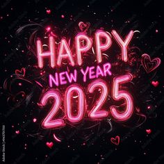 happy new year 2055 neon sign with hearts