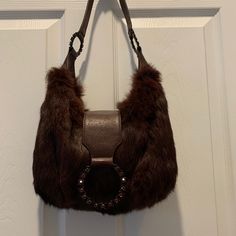 Beautiful Deep Brown Fur With Red / Orange Interior Barely Used. Purchased In Bergdorf Goodman Early 2000s Red Orange Interior, Fur Handbag, Fur Handbags, Texas Chainsaw, Orange Interior, Handbag Vintage, Fur Bag, Brown Fur, Vintage Color