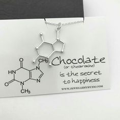 Molecule Jewelry, Chocolate Necklace, Chemistry Necklace, Chemistry Tattoo, Molecule Art, Chemistry Jewelry, Molecule Tattoo, Molecule Necklace, Science Jewelry