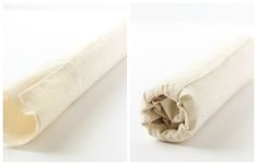 two pictures of a rolled up banana on a white surface