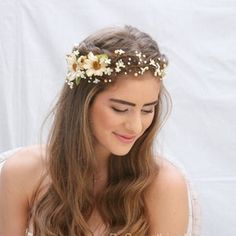 Daisy Flower Crown Wedding, Woodland Wedding Hair, Boho Wedding Crown, Bridal Hair Wreath, Floral Hair Vine, Flower Crown Bridesmaid, Bridal Floral Crown, Boho Flower Crown, Wedding Hair Wreath