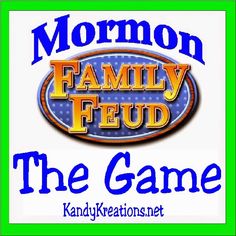 the logo for mormon family feed questions answered by two people in green and blue letters