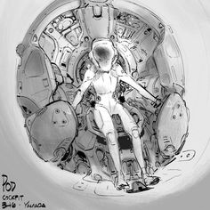 a drawing of an astronaut sitting in a space station