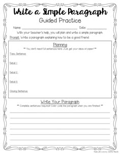 a simple writing practice sheet with the words write a simple paragraph guided practice on it