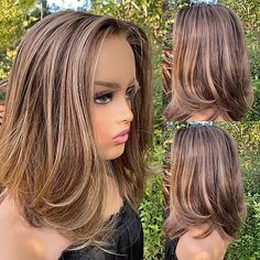 Remy Human Hair 13x4 Lace Front Wig Short Bob Brazilian Hair Straight Multi-color Wig 130% 150% Density with Baby Hair Highlighted / Balayage Hair 100% Virgin Pre-Plucked For Women Long Human Hair 2024 - $178.99 Salt And Pepper Wigs, Wig With Curtain Bangs, Medium Length Bob, Curtain Bangs Short, Medium Length Bobs, Layered Wig, Haircuts For Older Women, 13x4 Lace Front Wig, Gray Hair Cuts