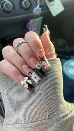 Goth Nails, Grunge Nails, White Acrylic Nails, Classy Acrylic Nails, Kawaii Nails, Fire Nails