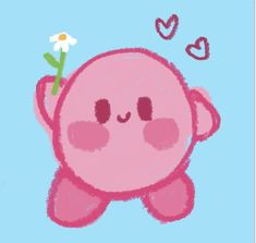 a drawing of a pink teddy bear holding a flower