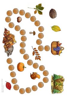 an autumn themed board game with leaves and acorns