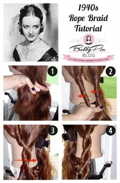 Easy Rope Braid, Rope Braid Tutorials, Vintage Hair And Makeup, Rope Braided Hairstyle, Braids Tutorial, Rope Braids, Pinup Hair, Milkmaid Braid