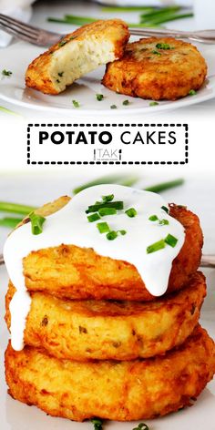 potato cakes are stacked on top of each other