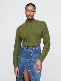 Gap Modern Goddess, Cropped Cable Knit Sweater, Green Turtleneck, Sweater Turtleneck, Into Art, Cult Gaia, Reduce Waste, Sustainable Materials, Cropped Sweater