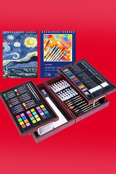 the artist's kit contains two sets of watercolors and one set of pencils