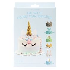 the cake face kit is designed to look like a unicorn's head