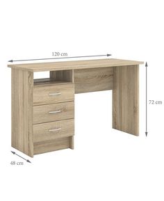 an image of a desk with drawers in the bottom half and measurements for each drawer