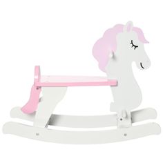 a pink and white rocking horse toy