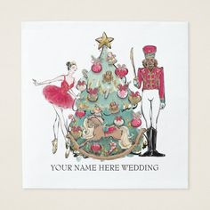 a watercolor nutcracker and ballerinas christmas card with the words your name here wedding