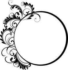 a black and white circular frame with swirly designs on the edges, as well as an