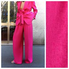 Nwt. Zara Fuchsia Viscose Blend Wide Leg Pants With Darts, High Waist With Front Pleats. Front Pockets. Wide Leg. Front Zip, Inner Button, And Metal Hook Closure. Size Xs. Ref. 3220/564. Waist 14" Flat, Rise 12,5", Inseam 32,5". 1040. Chic Pink Wide Leg Pants For Party, Elegant Pink Wide Leg Pants For Party, Pink High-waisted Pantsuit For Party, Pink Ankle-length Wide Leg Pants For Party, Elegant High Waist Pink Pantsuit, Chic Pink Wide Leg Pants With Pockets, Pink Spring Pantsuit, Pink Formal Bottoms For Summer, Formal Pink Bottoms For Summer