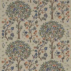 an intricately designed wallpaper with trees and flowers on the outside, in various colors