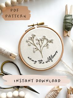 an embroidery pattern with the words, i want to be there and flowers on it