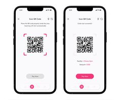 two iphones with the same qr code on them, one is pink and white