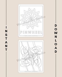 the printable coloring page for pinwheel is shown in three different sizes and colors