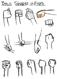 various hand gestures drawn in black and white ink with the words basic steps in firsts