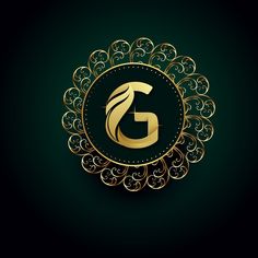 the letter g is inscribed in gold on a green background