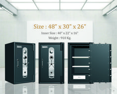 three different sizes of safes are shown in this image with the measurements for each one