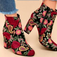 Coming Soon Mia Boots, Womens Black Booties, Floral Boots, Embroidered Boots, Mia Shoes, Black Ankle Booties, Boots Ankle, Black Booties, Cute Shoes