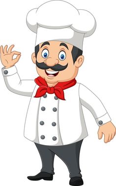 a cartoon chef with a moustache on his face and mustache, waving to the side