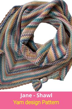 a crocheted scarf with the name jane - shawl yarn design pattern on it