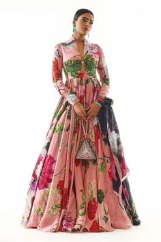 Shop for Mahima Mahajan Pink Satin Organza Blossom Print Anarkali With Dupatta for Women Online at Aza Fashions Stylish Indian Outfits, Mahima Mahajan, Anarkali With Dupatta, Lehenga Style Saree, Pink Anarkali, Indian Bridesmaid Dresses, Printed Anarkali, Printed Dupatta, Blossom Print