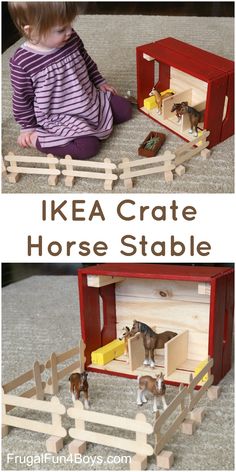 Ikea Crates, Toy Horse Stable, Toy Horses, Toy Barn, Barn Wood Crafts, Horse Diy, Toy Horse