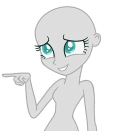 an alien with blue eyes pointing to the left and right side of her body,