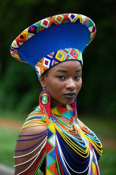 Zulu Wide Basket Hat - Blue with Beaded Band | Handmade in South Afric — Luangisa African Gallery South Africa Fashion Traditional, Zulu Outfits South Africa, Traditional Clothing African, Zulu Hats South Africa, Zulu Patterns, Zulu Attire, Zulu Hat, Costume Fleur, Zulu Traditional Wedding